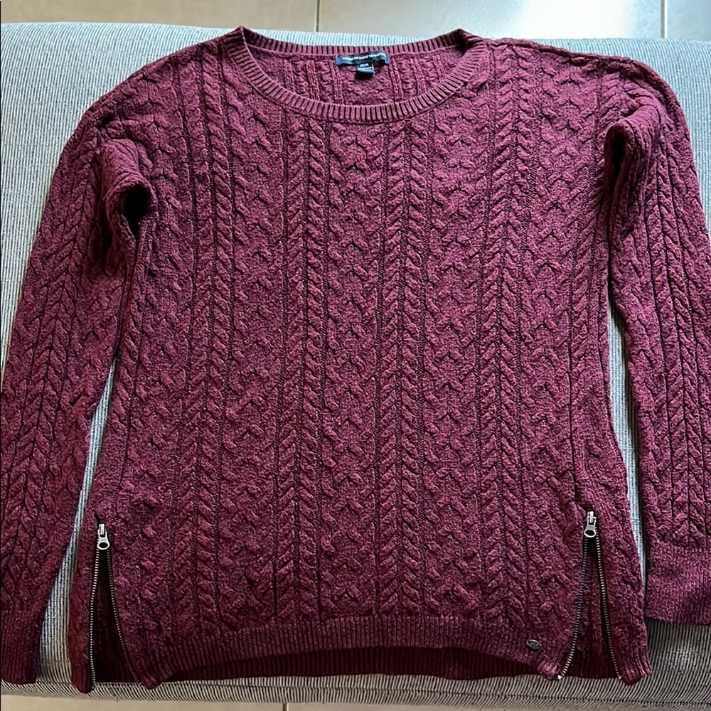 American Eagle Outfitters Red Cable Knit Crew Neck Sweater